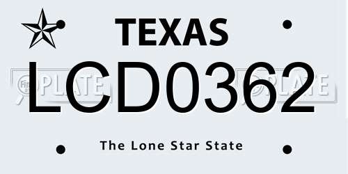 LCD0362 Texas License Plate