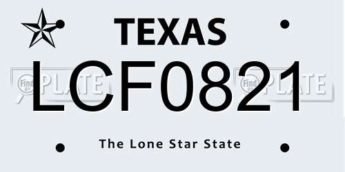 LCF0821 Texas License Plate