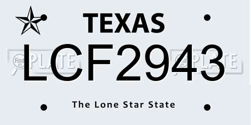 LCF2943 Texas License Plate