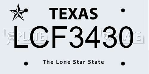 LCF3430 Texas License Plate