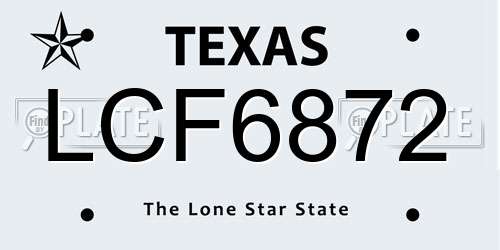 LCF6872 Texas License Plate