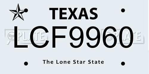 LCF9960 Texas License Plate