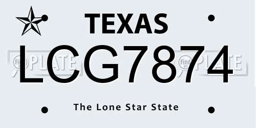 LCG7874 Texas License Plate