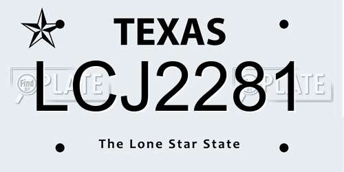 LCJ2281 Texas License Plate