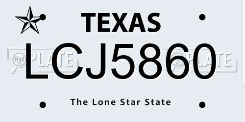 LCJ5860 Texas License Plate