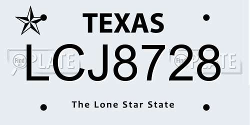 LCJ8728 Texas License Plate