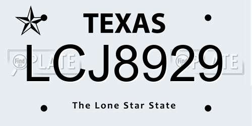 LCJ8929 Texas License Plate