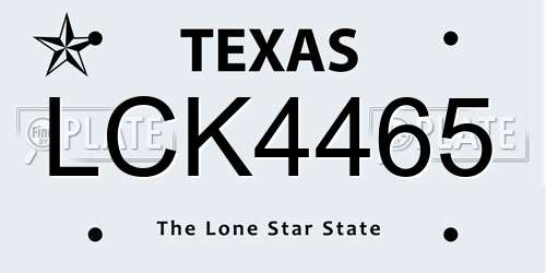 LCK4465 Texas License Plate