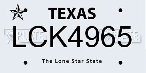 LCK4965 Texas License Plate