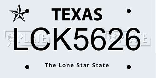 LCK5626 Texas License Plate