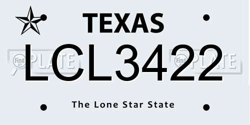 LCL3422 Texas License Plate