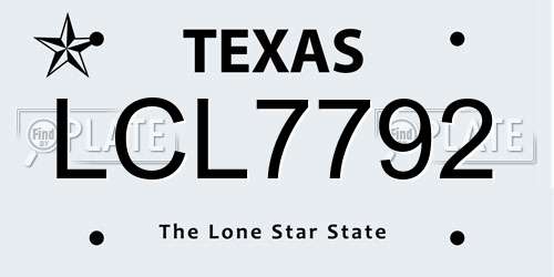 LCL7792 Texas License Plate