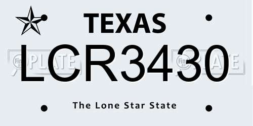 LCR3430 Texas License Plate