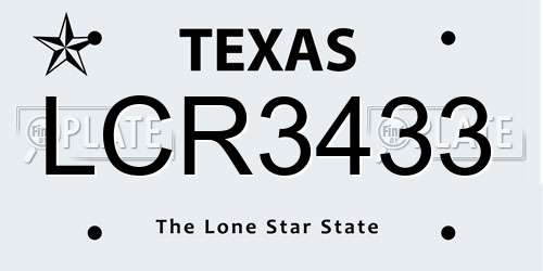 LCR3433 Texas License Plate