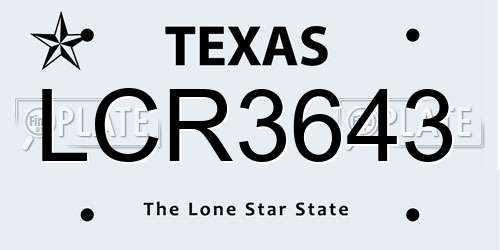 LCR3643 Texas License Plate