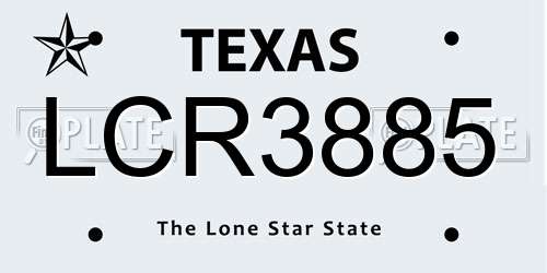 LCR3885 Texas License Plate