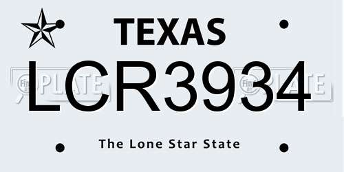 LCR3934 Texas License Plate