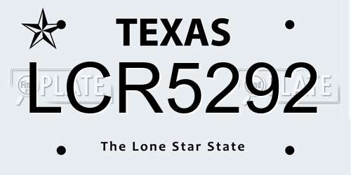 LCR5292 Texas License Plate