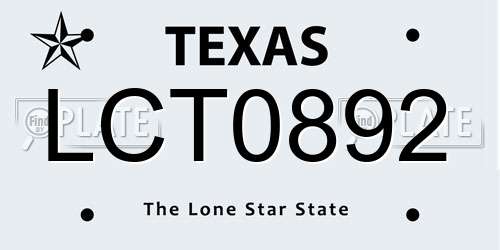 LCT0892 Texas License Plate