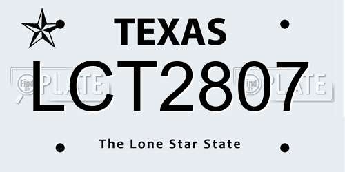 LCT2807 Texas License Plate
