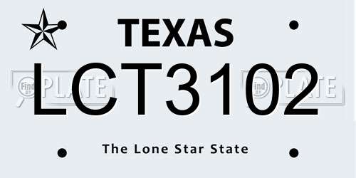 LCT3102 Texas License Plate