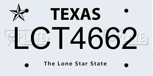LCT4662 Texas License Plate