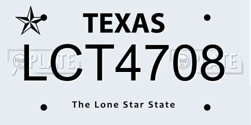 LCT4708 Texas License Plate
