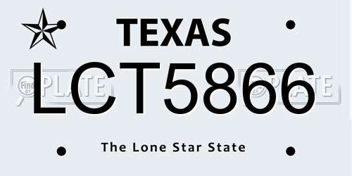 LCT5866 Texas License Plate
