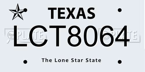 LCT8064 Texas License Plate