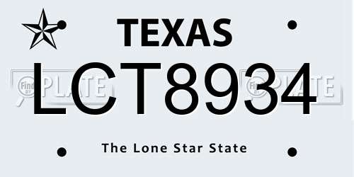 LCT8934 Texas License Plate