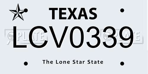 LCV0339 Texas License Plate