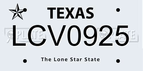 LCV0925 Texas License Plate