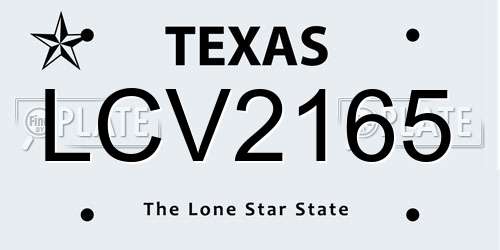 LCV2165 Texas License Plate