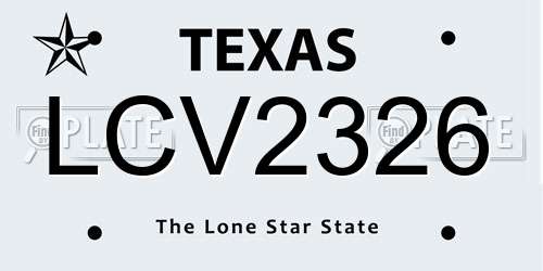 LCV2326 Texas License Plate