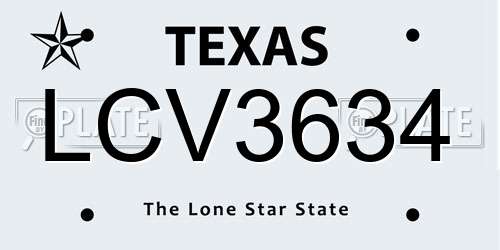 LCV3634 Texas License Plate