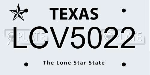LCV5022 Texas License Plate