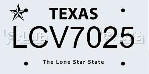 LCV7025 Texas License Plate