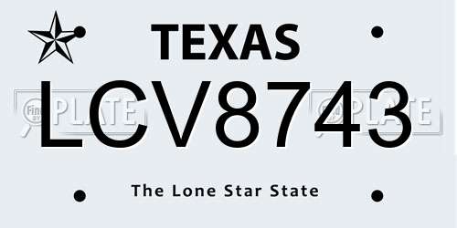 LCV8743 Texas License Plate