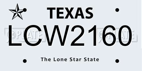 LCW2160 Texas License Plate