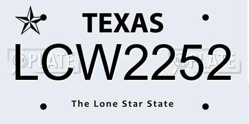 LCW2252 Texas License Plate