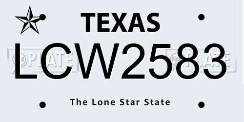 LCW2583 Texas License Plate