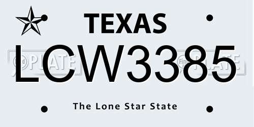 LCW3385 Texas License Plate