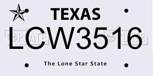 LCW3516 Texas License Plate