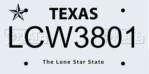 LCW3801 Texas License Plate