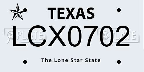 LCX0702 Texas License Plate