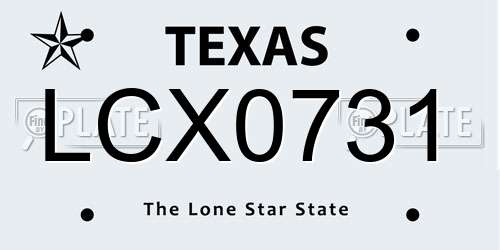 LCX0731 Texas License Plate