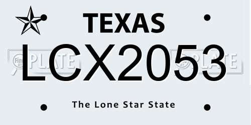 LCX2053 Texas License Plate