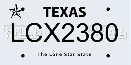 LCX2380 Texas License Plate