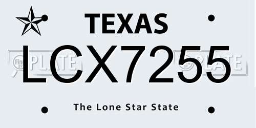 LCX7255 Texas License Plate