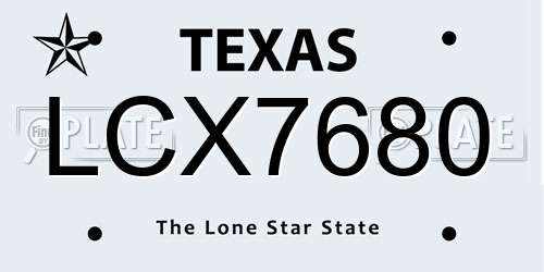 LCX7680 Texas License Plate